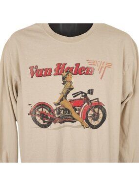 Van Halen T Shirt Mens Size Large Beige Hard Rock Retro Band Tee